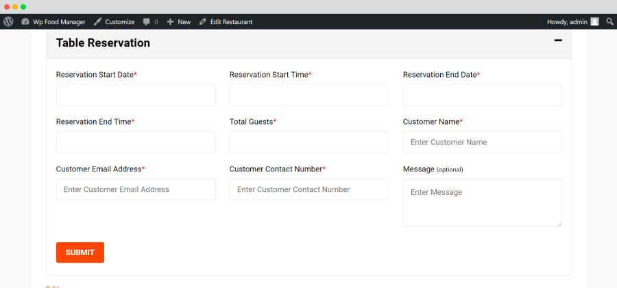Restaurants-preferred restaurant-Table Reservation Form
